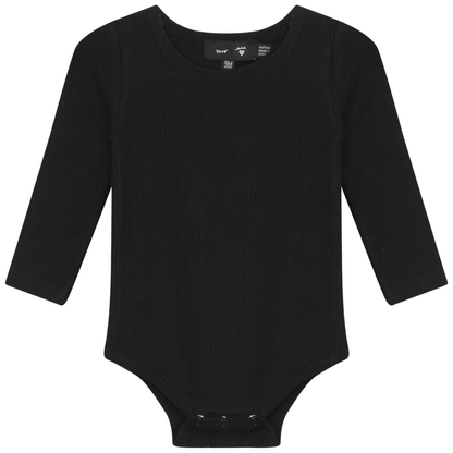 Pointelle Long Sleeve Rib Onesie Black