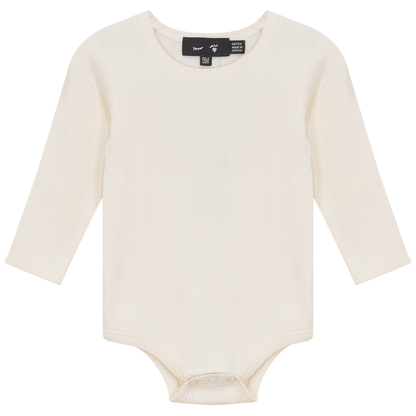 Pointelle Long Sleeve Rib Onesie Off White