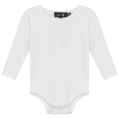Pointelle Long Sleeve Rib Onesie White
