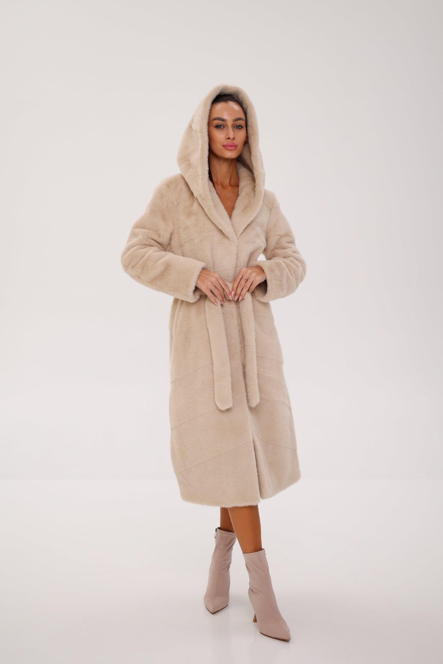 Faux Mink Effect Fur Hooded Coat