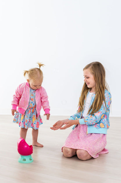 Blue Retro Unicorns Satin Jacket