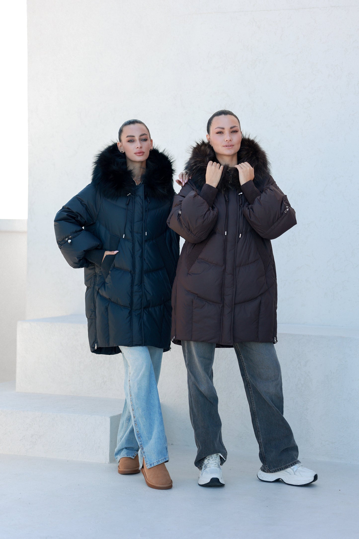 Celeste Genuine Fur Trim Down Fill Coat in Fig