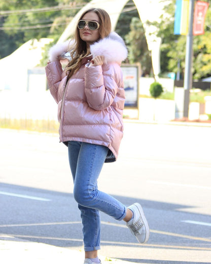 ⇆ Nicole Genuine Polar Fox Reversible Down Coat