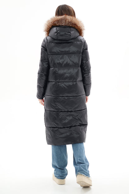 Genuine Silver Fox Fur Alternative Down Fill Coat