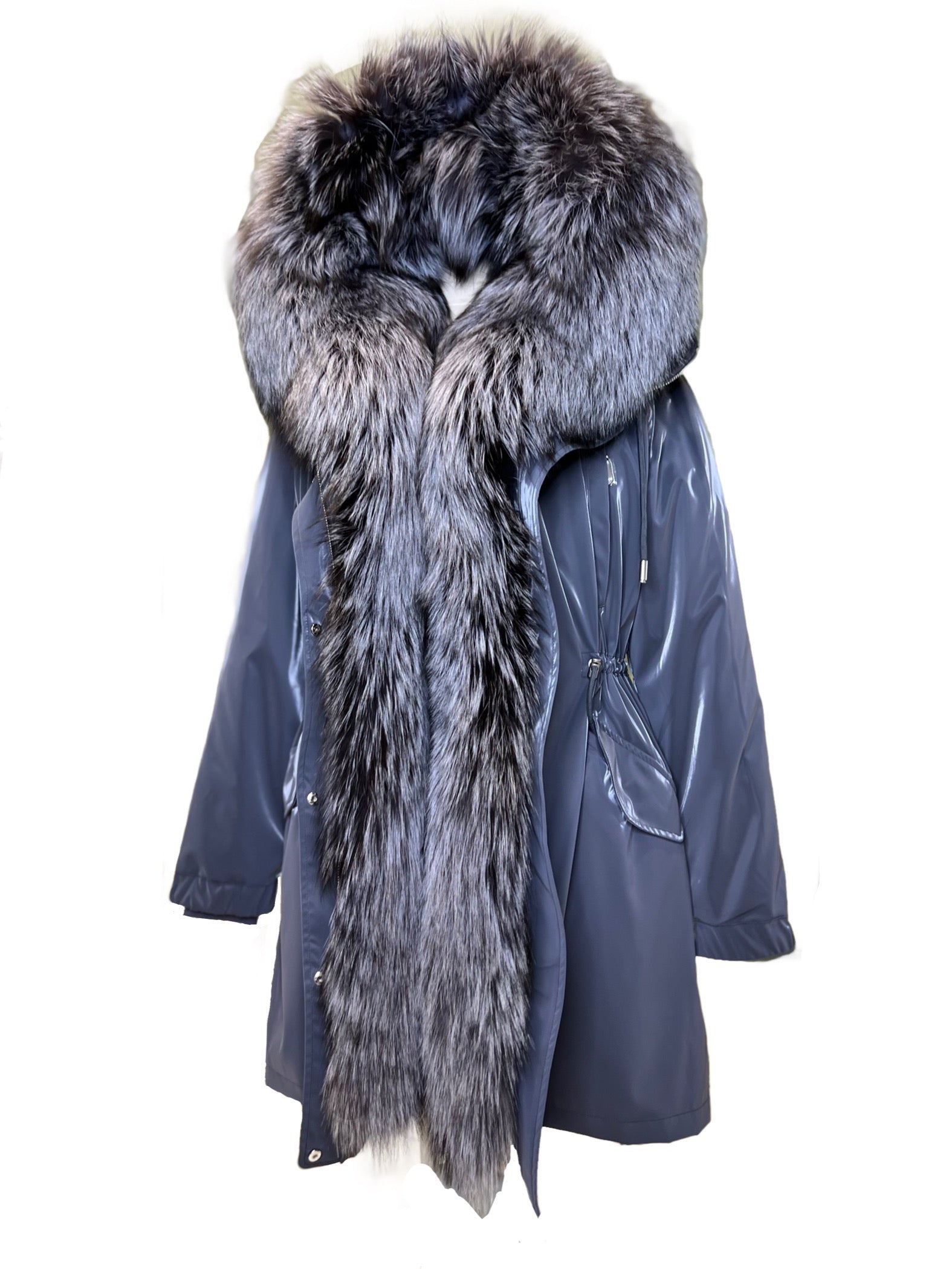 Genuine Silver Fox Fully Lined Hood Rabbit Insulated Parka
