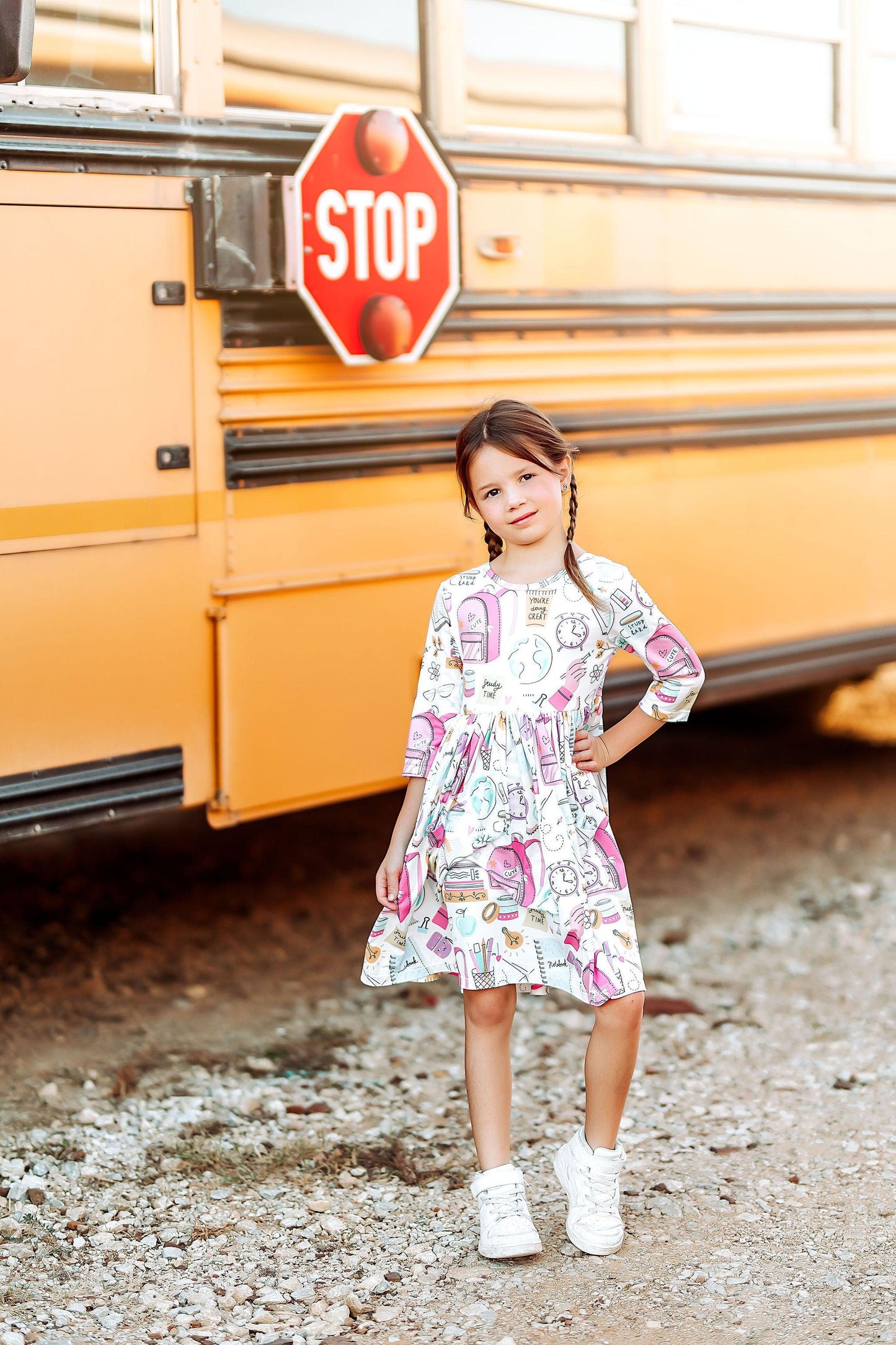 School is Cool 3/4 Sleeve Pocket Twirl Dress