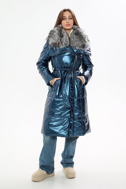 Genuine Silver Fox Fur Freudenberg Comfortemp® Coat Petrol