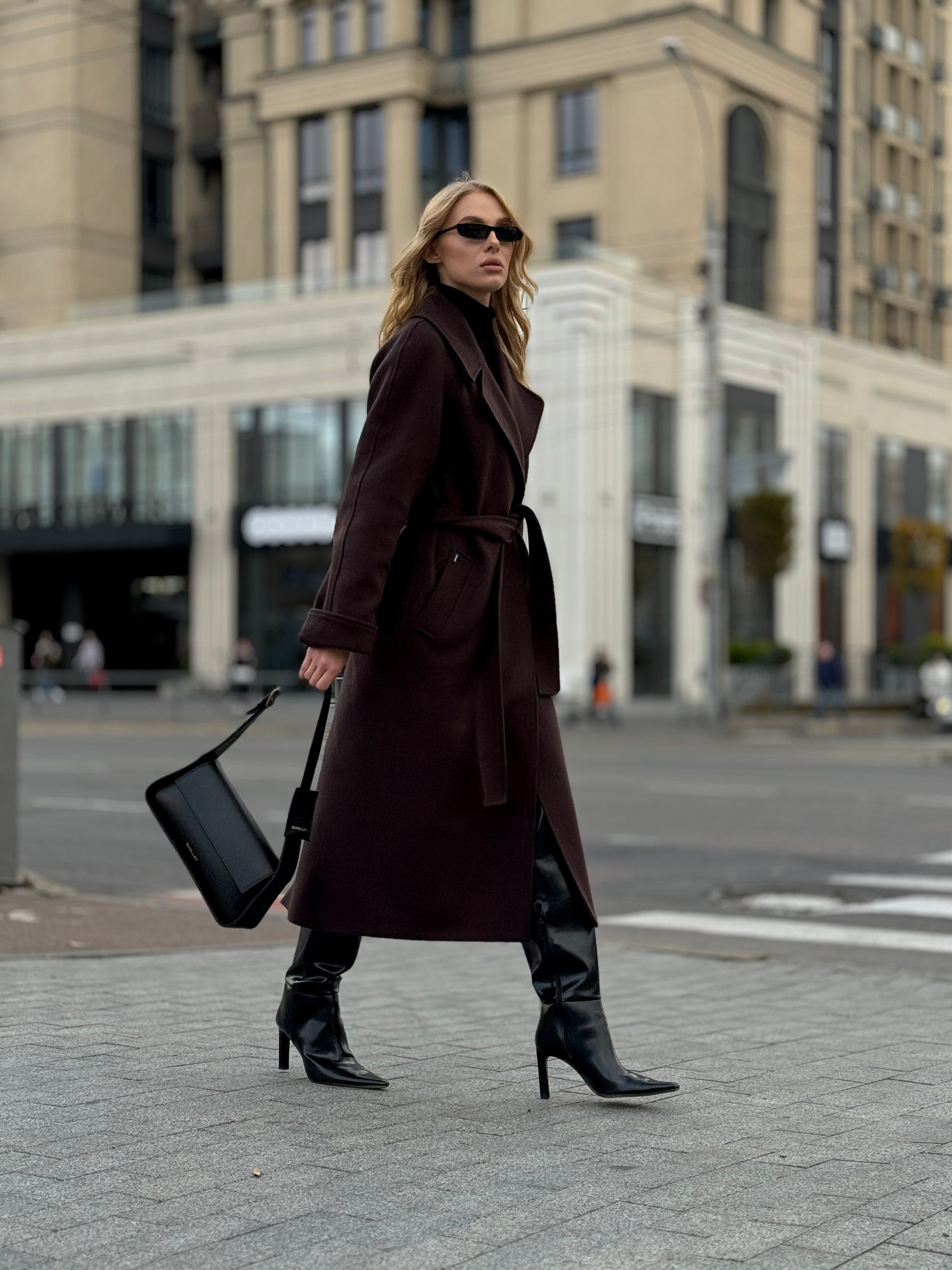 Emily Classic Wool Blend Overcoat in Rich Chocolate