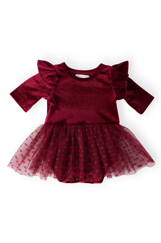 Cranberry Velvet Tutu Bodysuit