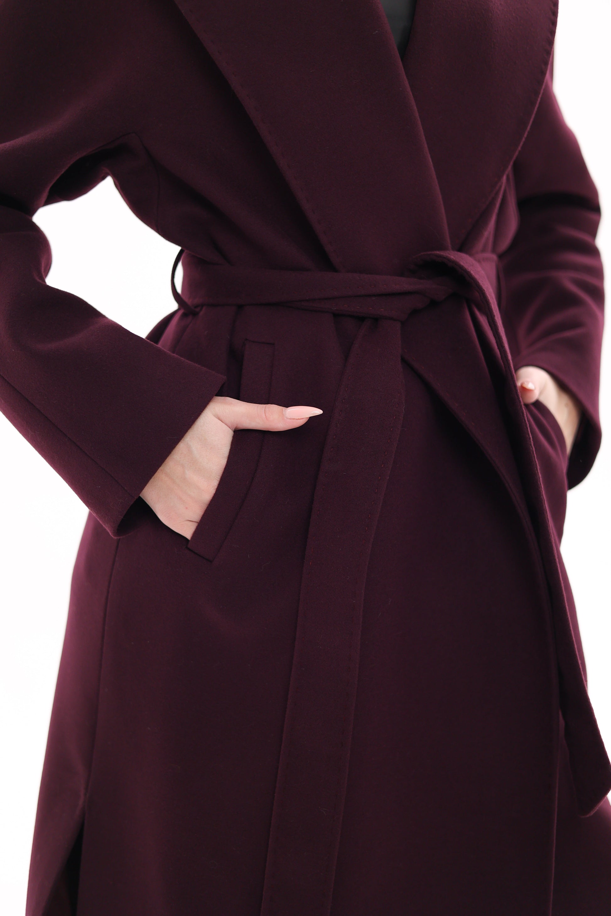 Cambridge Comfort Wraparound Wool Cashmere Coat in Royal Burgundy