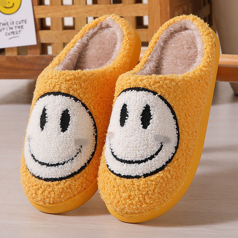 Colorful smiley face pattern cotton slippers indoor home plush warm slippers Yellow