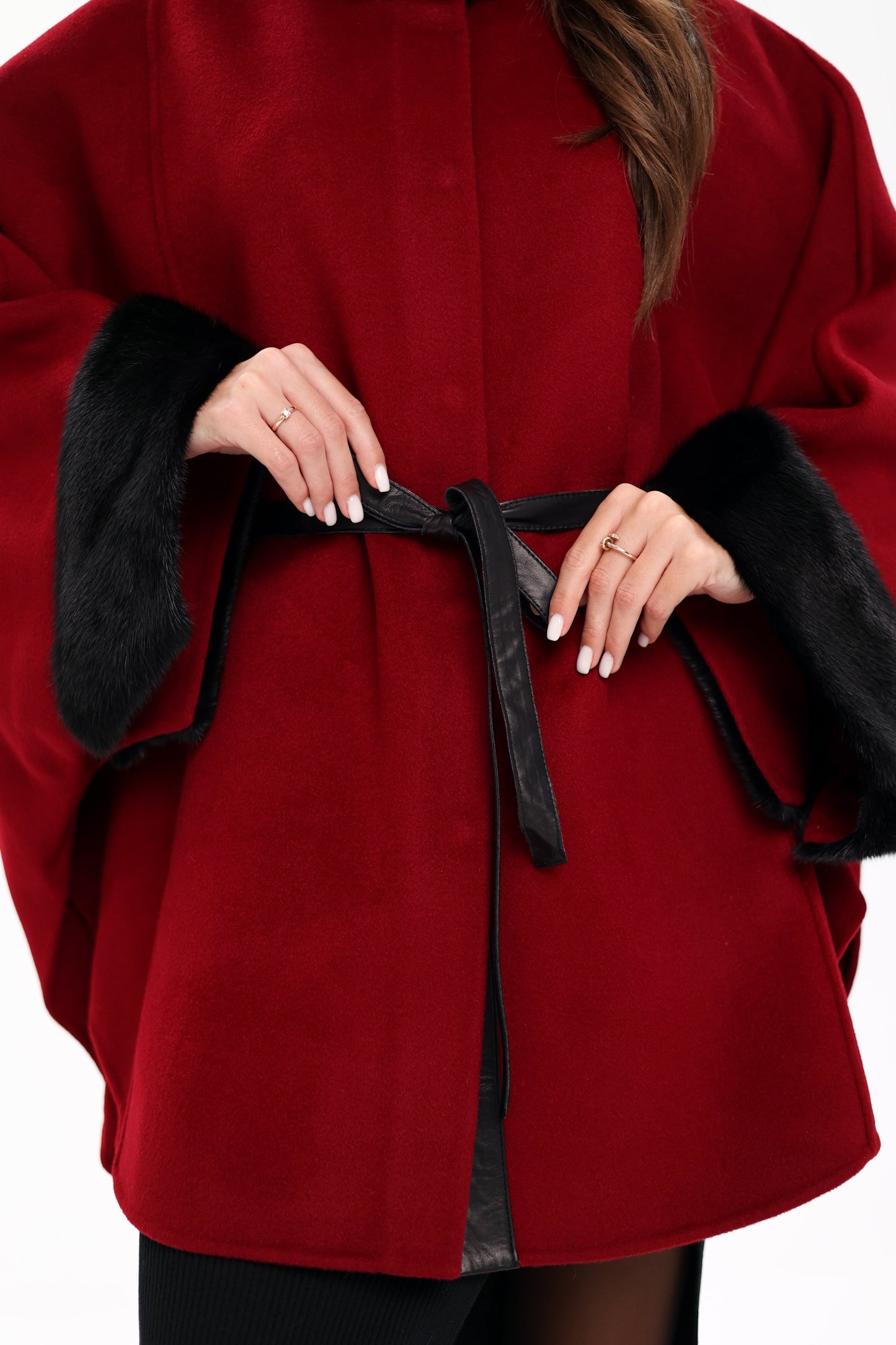 Genuine Scandinavian Mink Fur Double Face Wool Poncho