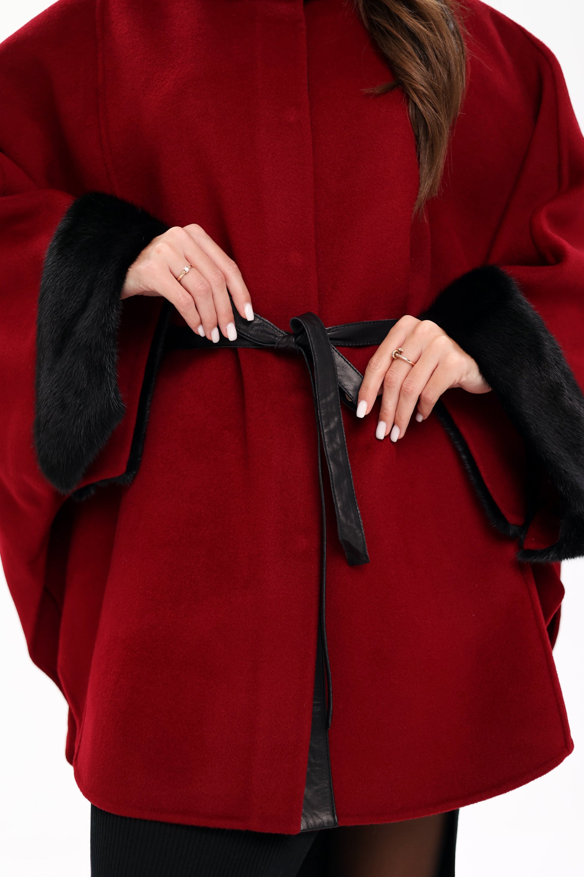 Genuine Scandinavian Mink Fur Double Face Wool Poncho