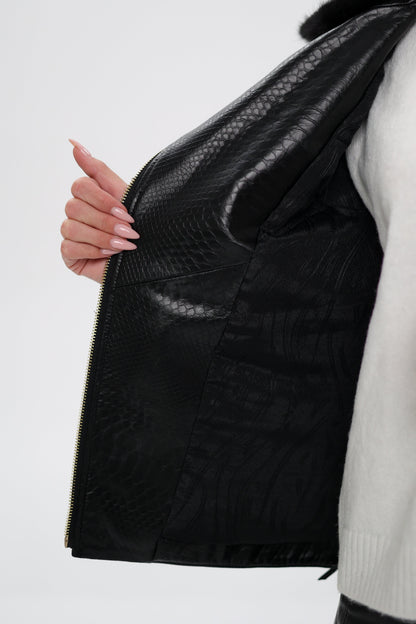 Genuine Mink Fur Embossed Leather Jacket