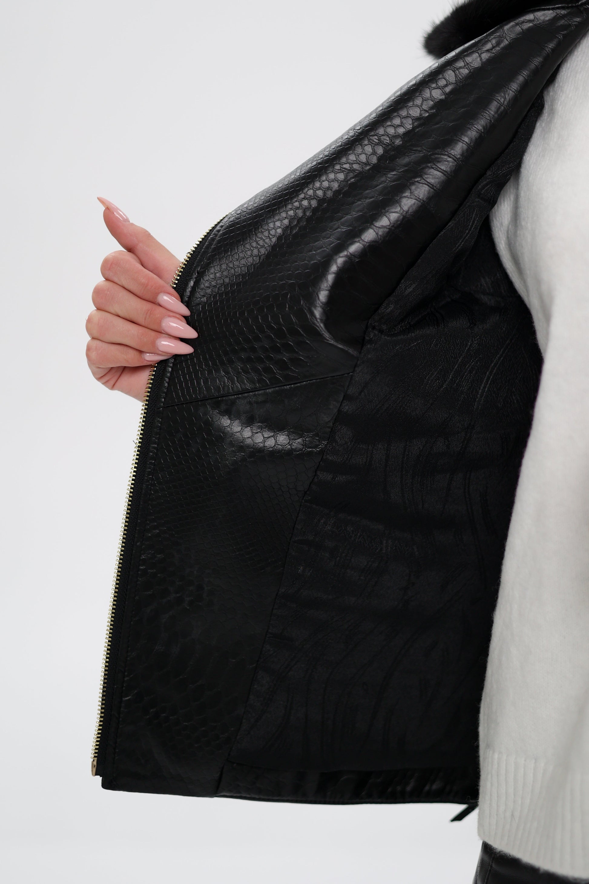 Genuine Mink Fur Embossed Leather Jacket