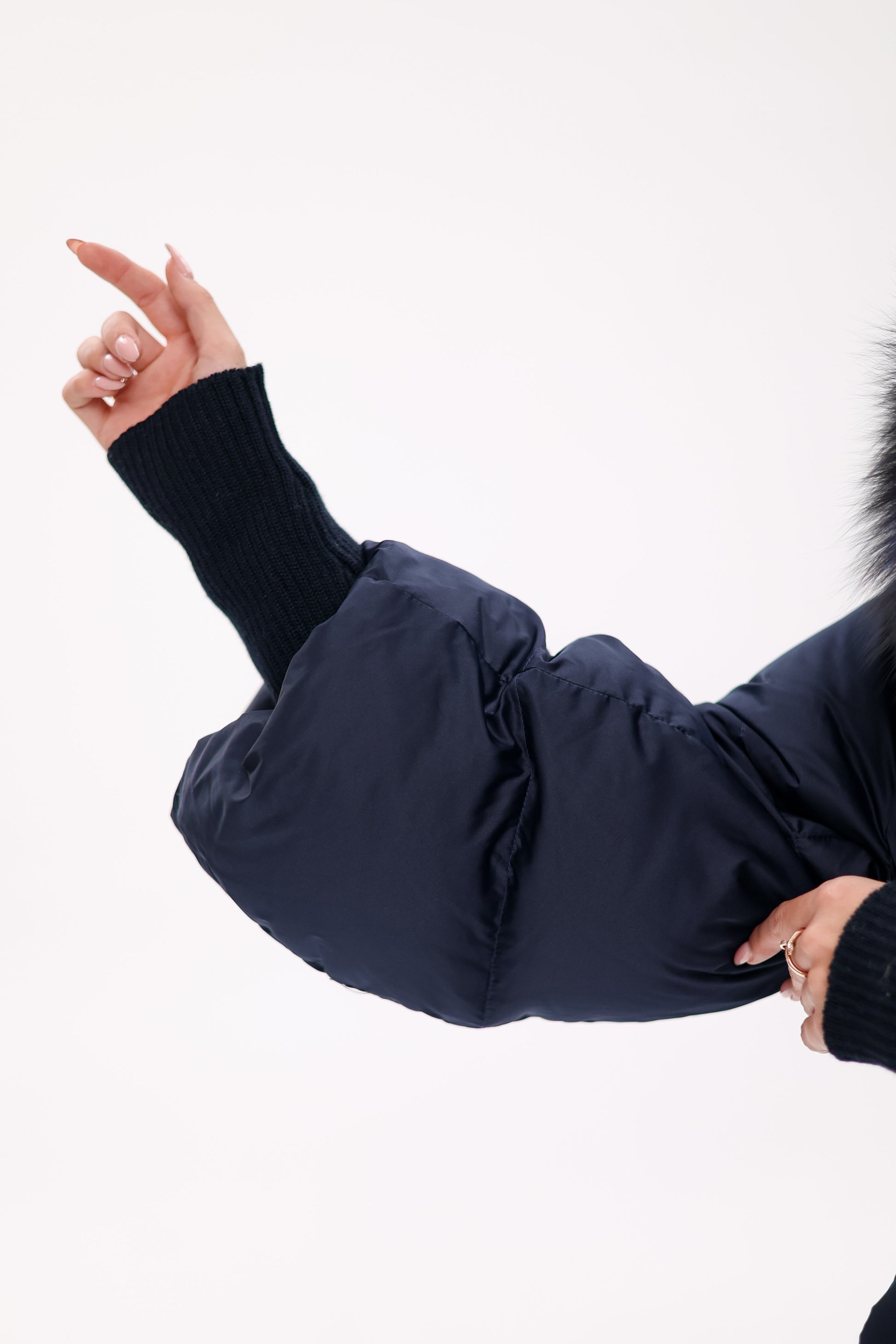 Genuine Fox Fur Trim Down Coat in Royal Blue