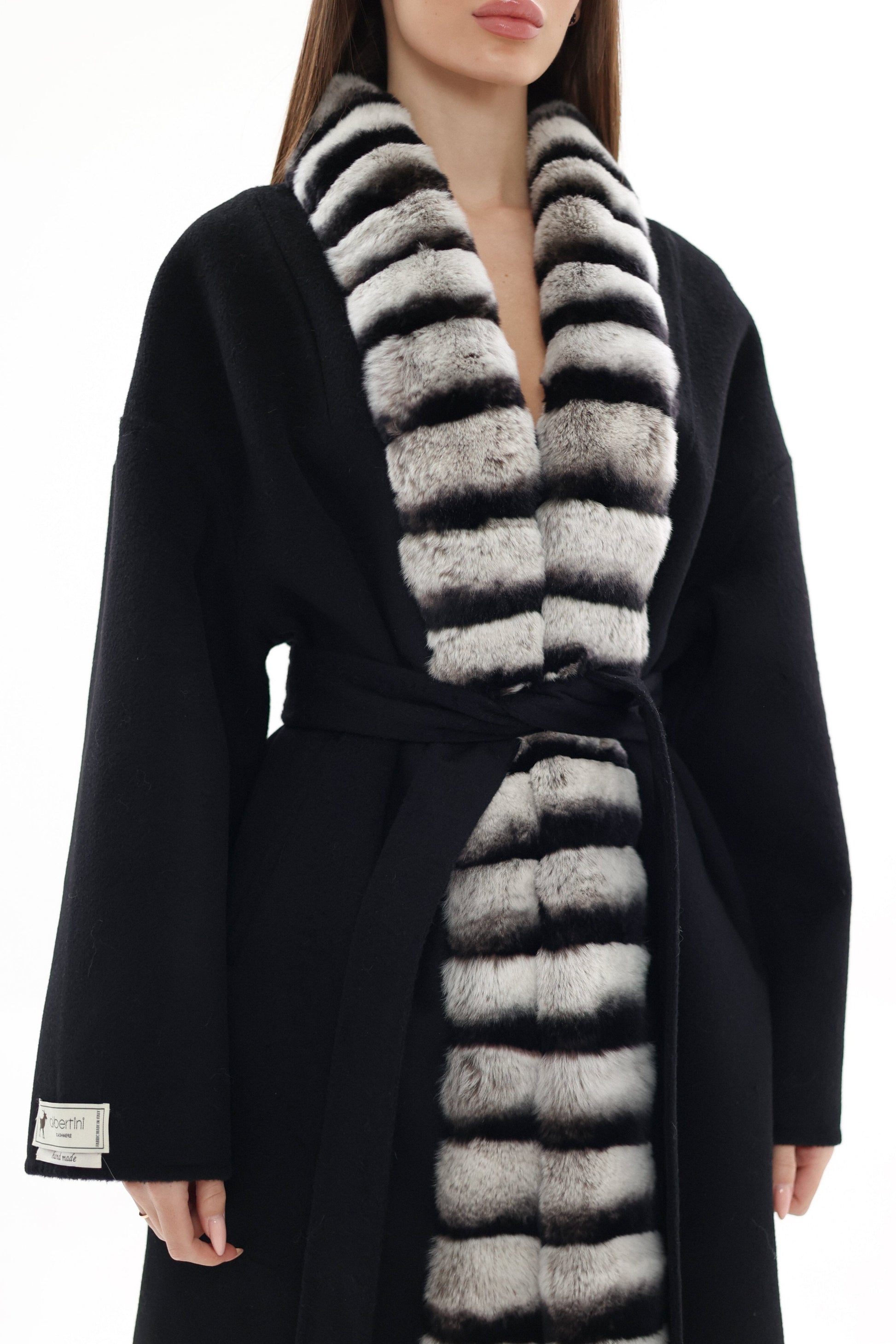 Genuine French Orylag Fur Italian Cashmere Wool Coat