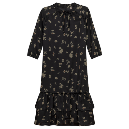 Layered Dress With String Bow Black Floral