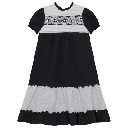 Dress with Contrast Rib Black White