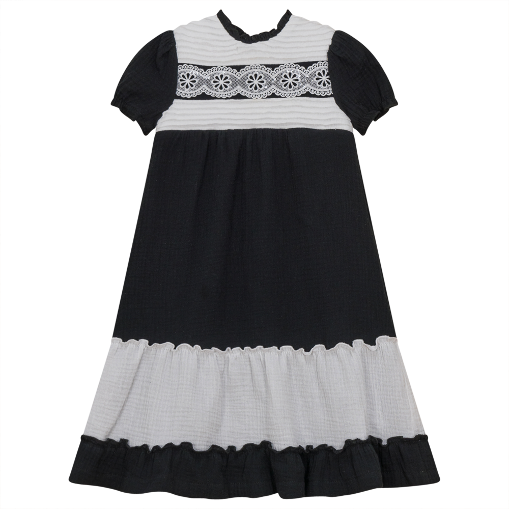 Dress with Contrast Rib Black White