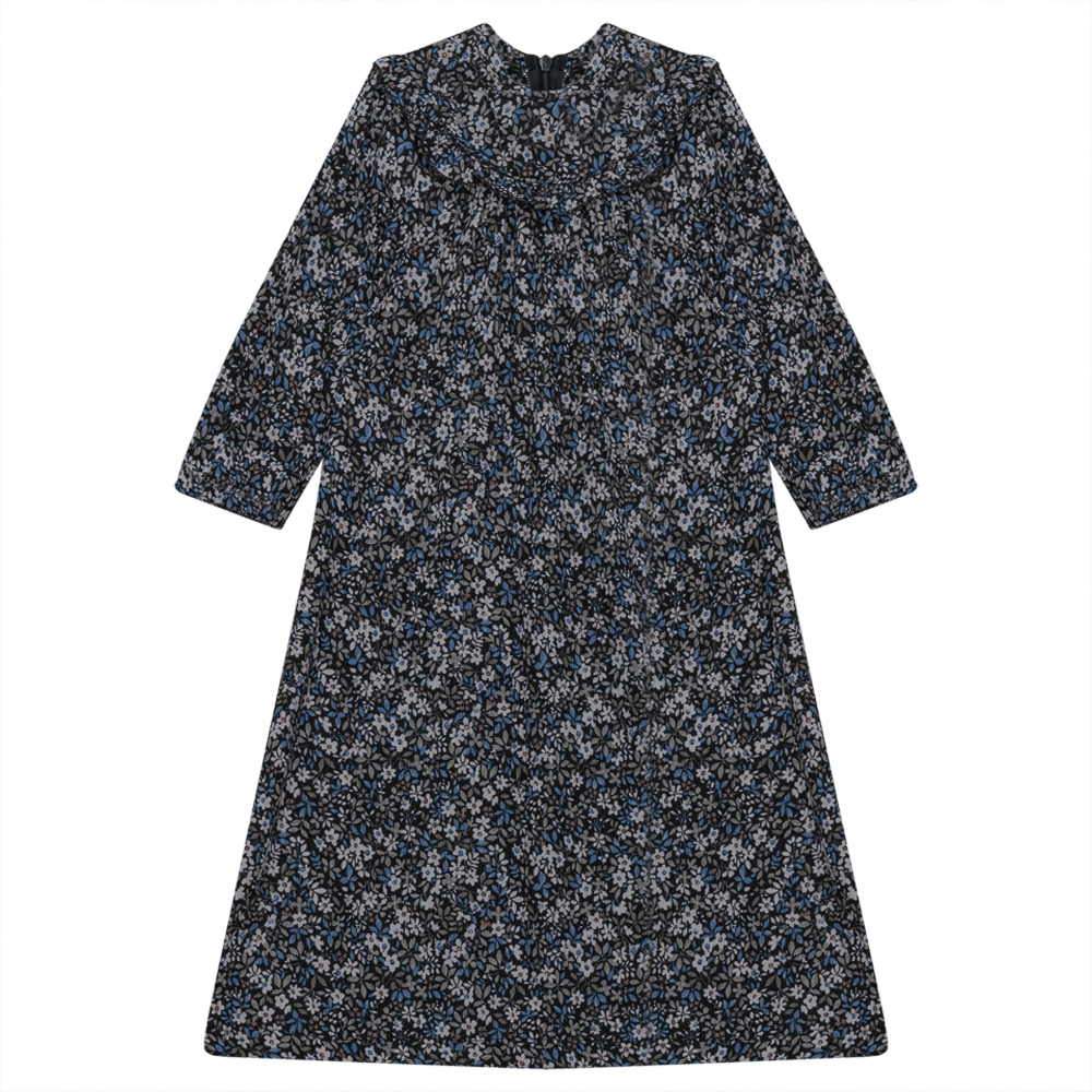 Floral Print Dress with Ruffles Blue Floral