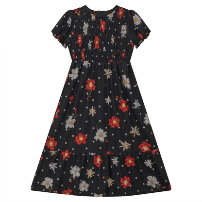Smoked Tone on Tone Dress Black Red Floral