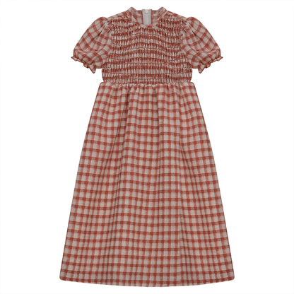 Smocked Long Dress Rust Print