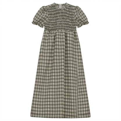 Smocked Long Dress Sage Print