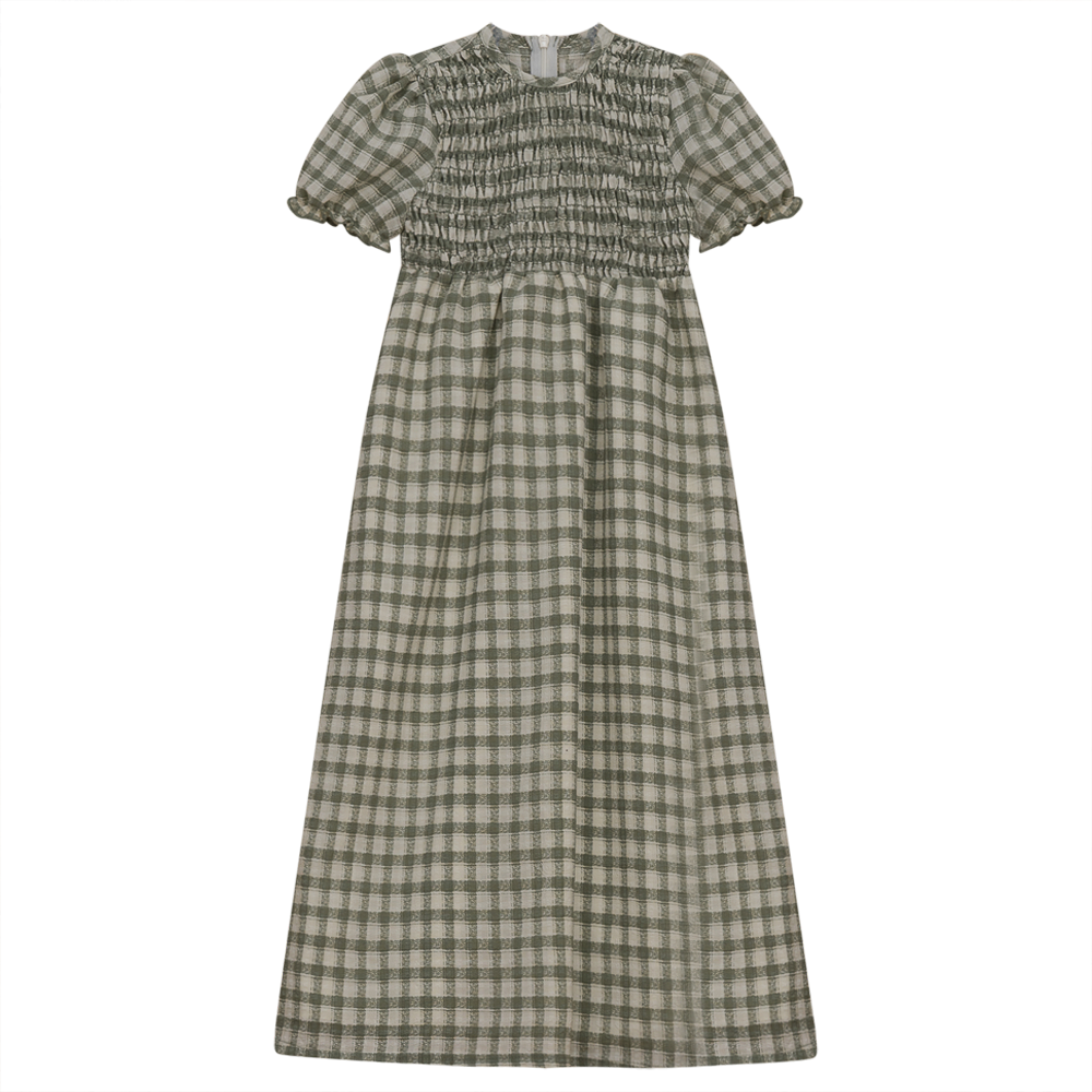Smocked Long Dress Sage Print