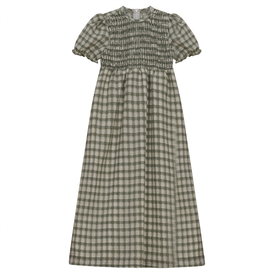 Smocked Long Dress Sage Print