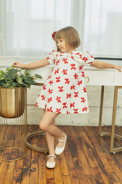 Flower Print Dress With Front Bow