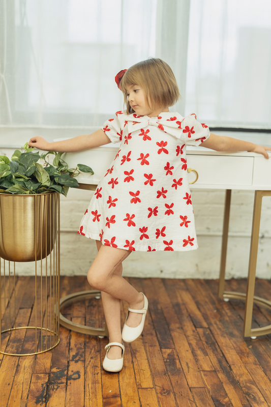 Flower Print Dress With Front Bow