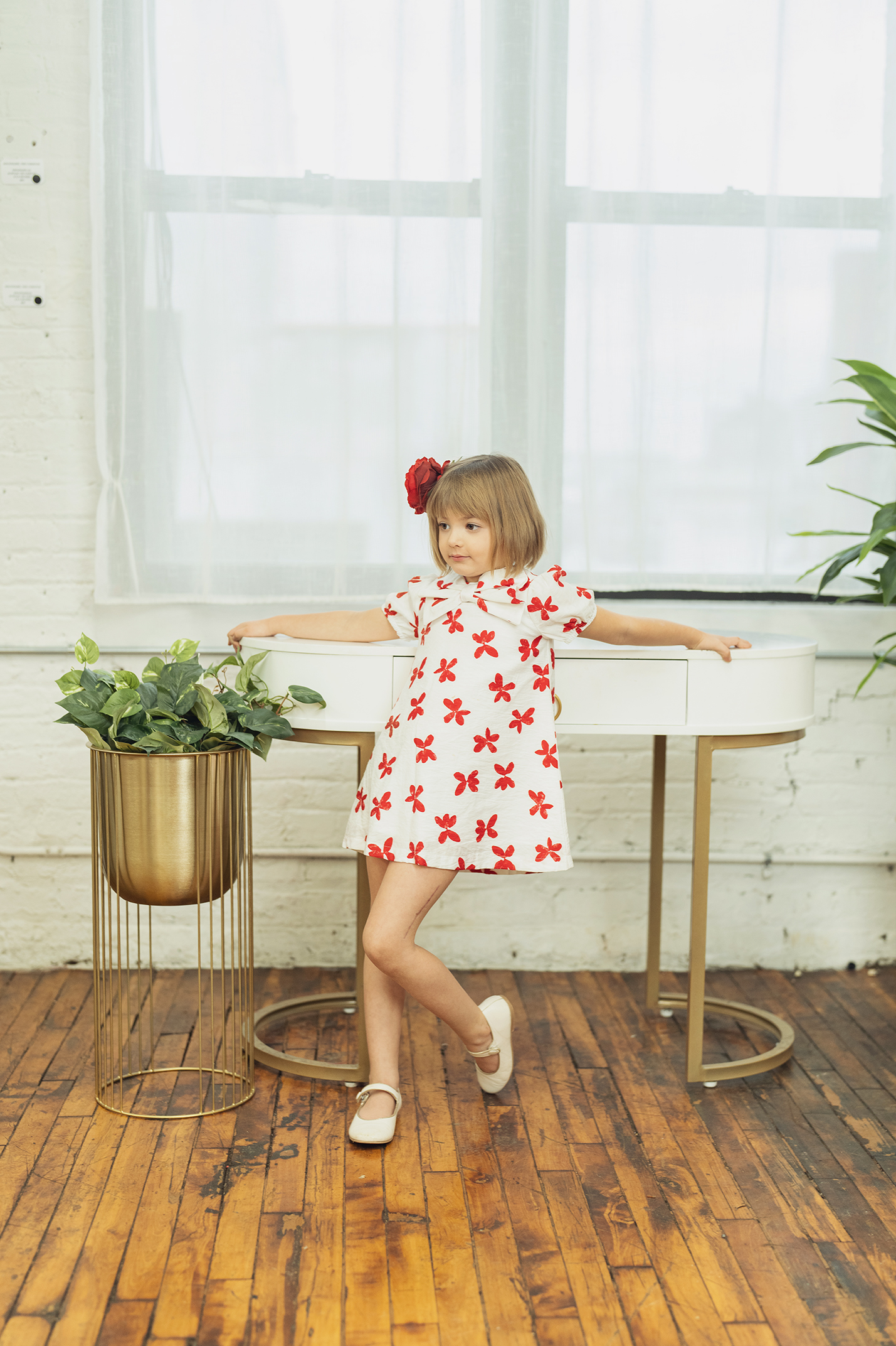 Flower Print Dress With Front Bow