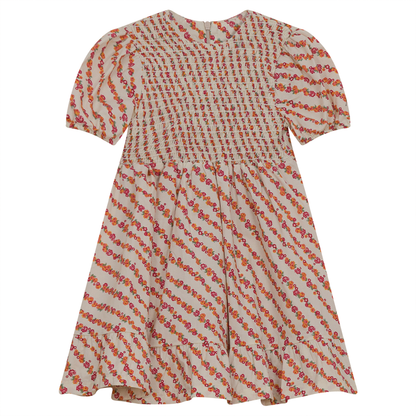 Smocking Floral Dress RED ORANGE FLORAL