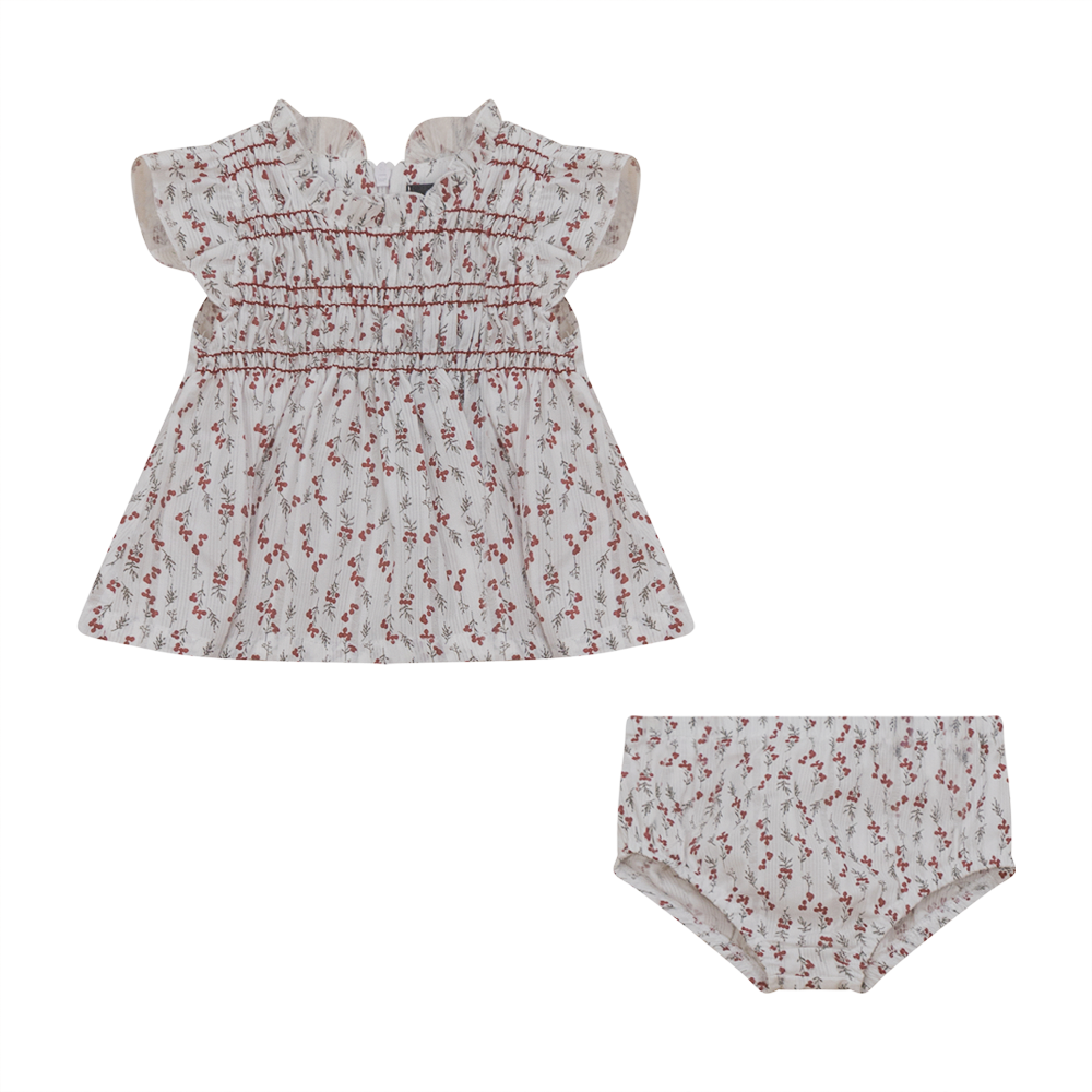 Smocking 2pc Set Wine Floral