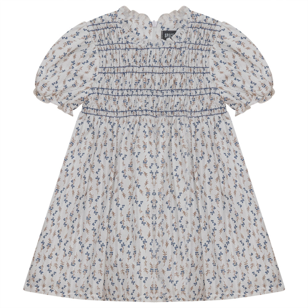 Floral Print Smocking Dress DENIM FLORAL