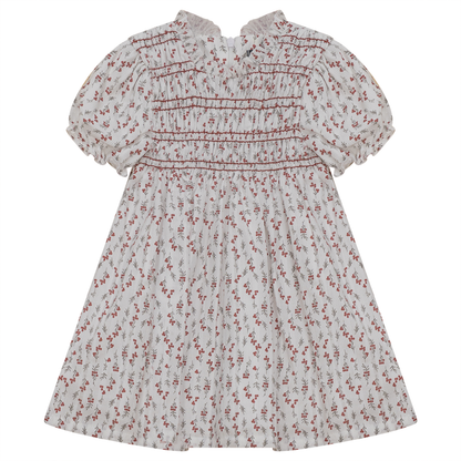 Floral Print Smocking Dress Wine Floral