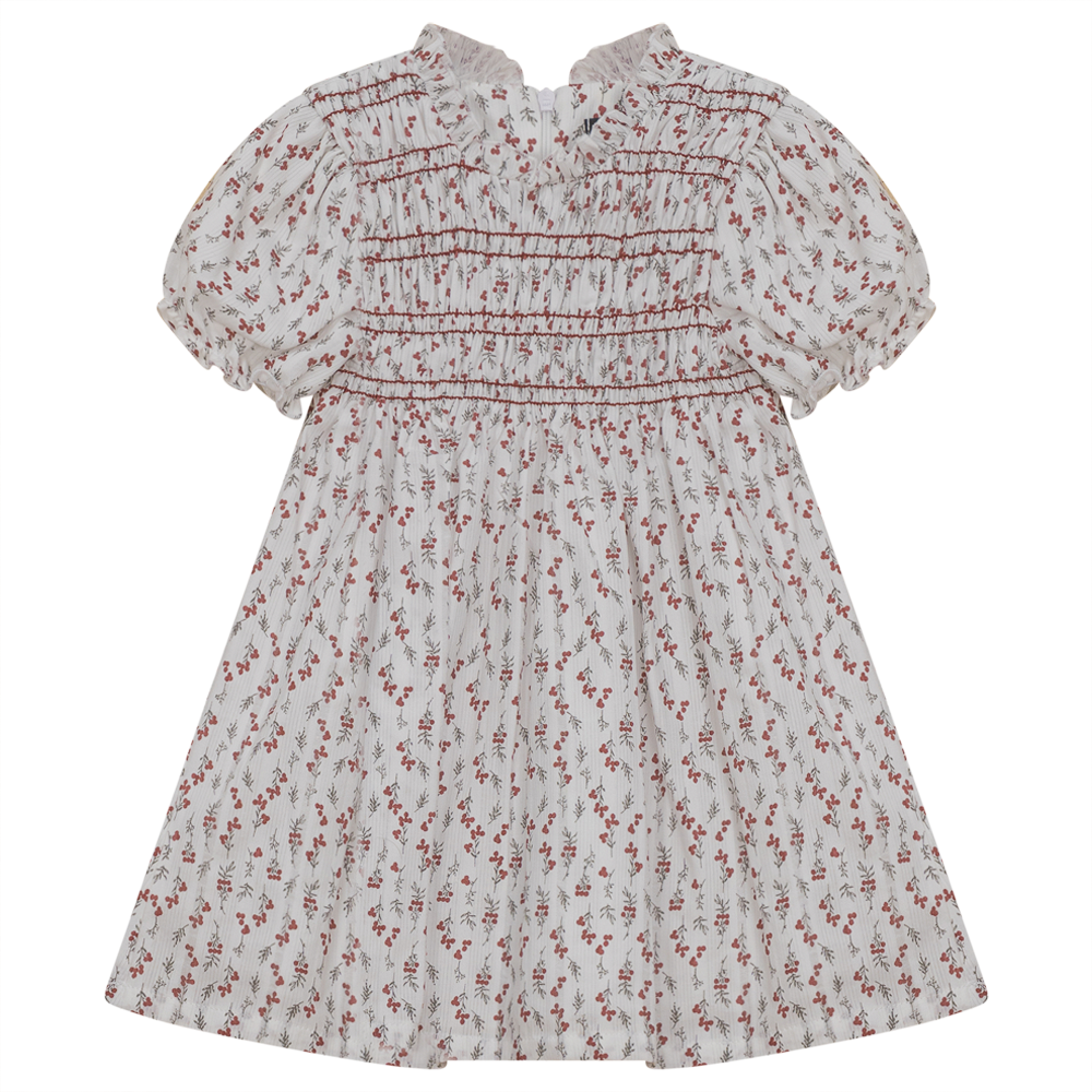 Floral Print Smocking Dress Wine Floral