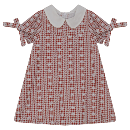 Embroided Gingham Dress Rust Print