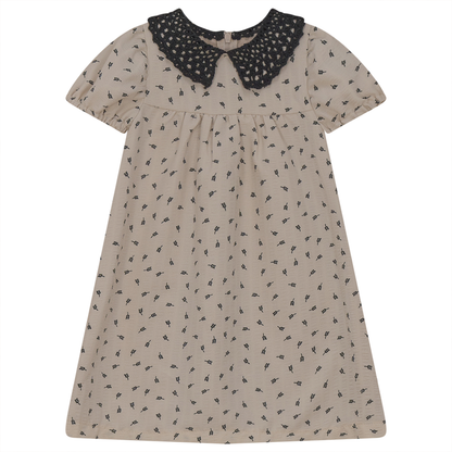 Dress With Lace Collar Beige Black