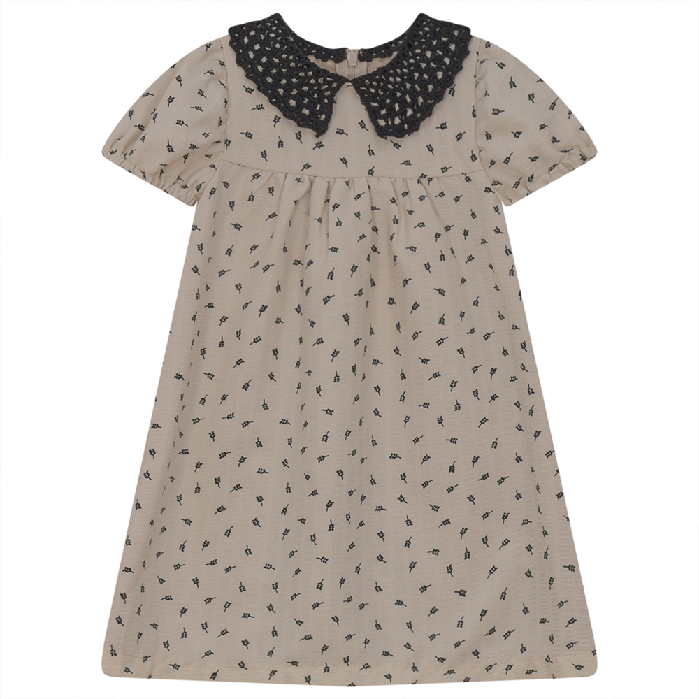Dress With Lace Collar Beige Black