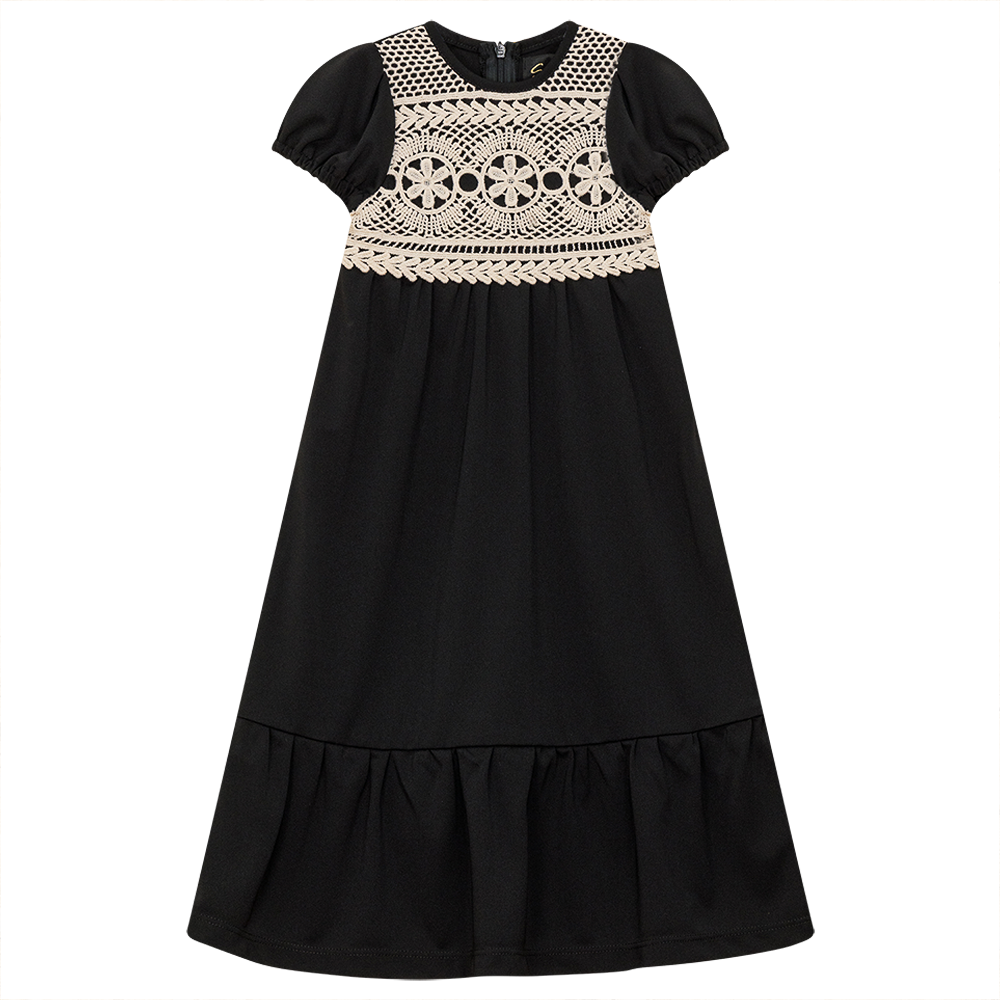 Dress with Lace Collar Black