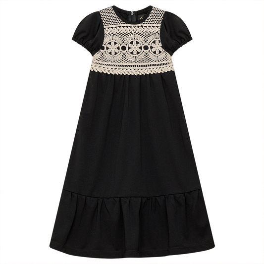 Dress with Lace Collar Black