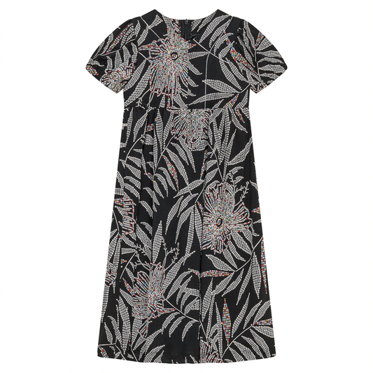 Floral Print Dress Black Doted Floral