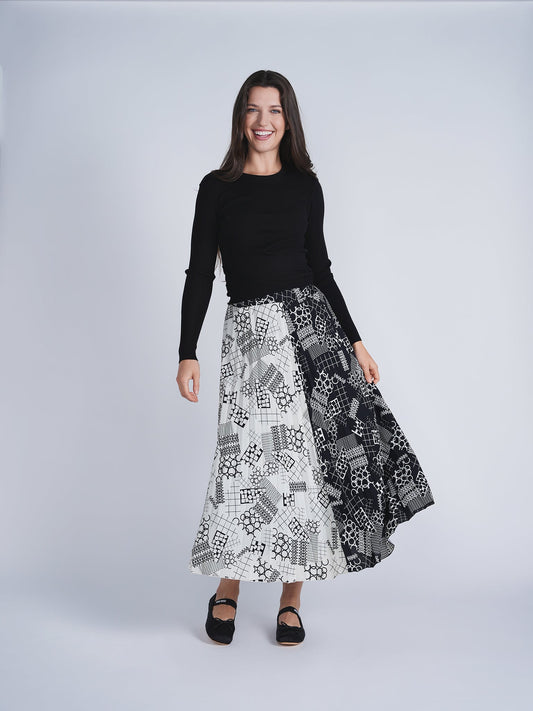 2 Tone Midi Pleated Skirt