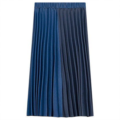 Denim Pleated Skirt Light Denim Dark Denim