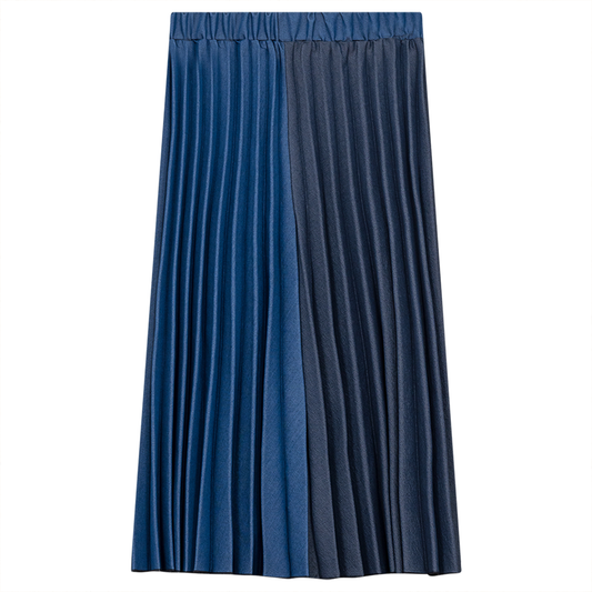 Denim Pleated Skirt Light Denim Dark Denim