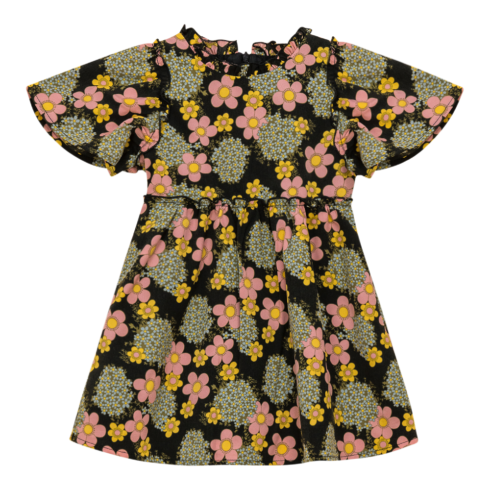 Floral Ruffled Dress Black Floral