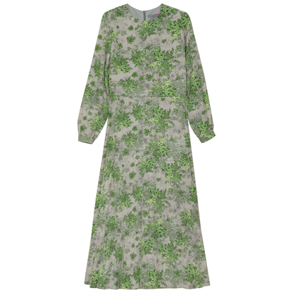 Floral Pleated Dress Green Print