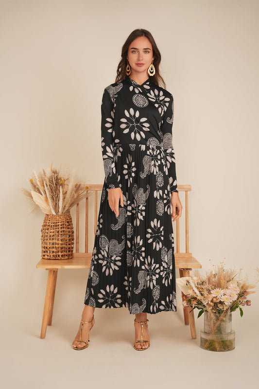 Printed Pleated Wrap Dress